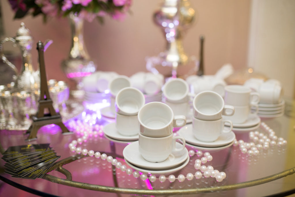 Planning a party, eco-friendly, hire a bartender - teacup and saucer arrangement